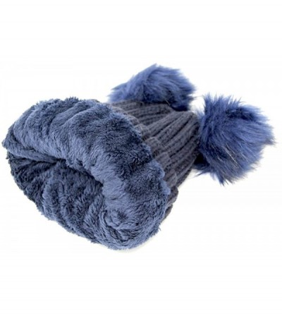 Skullies & Beanies Women's Winter Fleece Lined Chunky Cable Knitted Double Pom Pom Beanie Hat - Navy - CD18IQ09Z44 $10.57