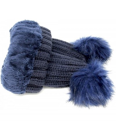 Skullies & Beanies Women's Winter Fleece Lined Chunky Cable Knitted Double Pom Pom Beanie Hat - Navy - CD18IQ09Z44 $10.57