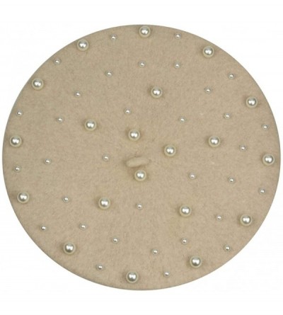 Berets Womens French Artist Solid 100% Wool Beret Hats with Full Pearl - Beige - CI18RY6WXQM $14.13
