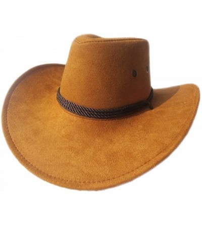 Cowboy Hats Westworld Cowboy Hat Faux Felt Outdoor Trip Wide Brim Hat Microsuede - Yellow - CC18G8NXCTZ $29.52