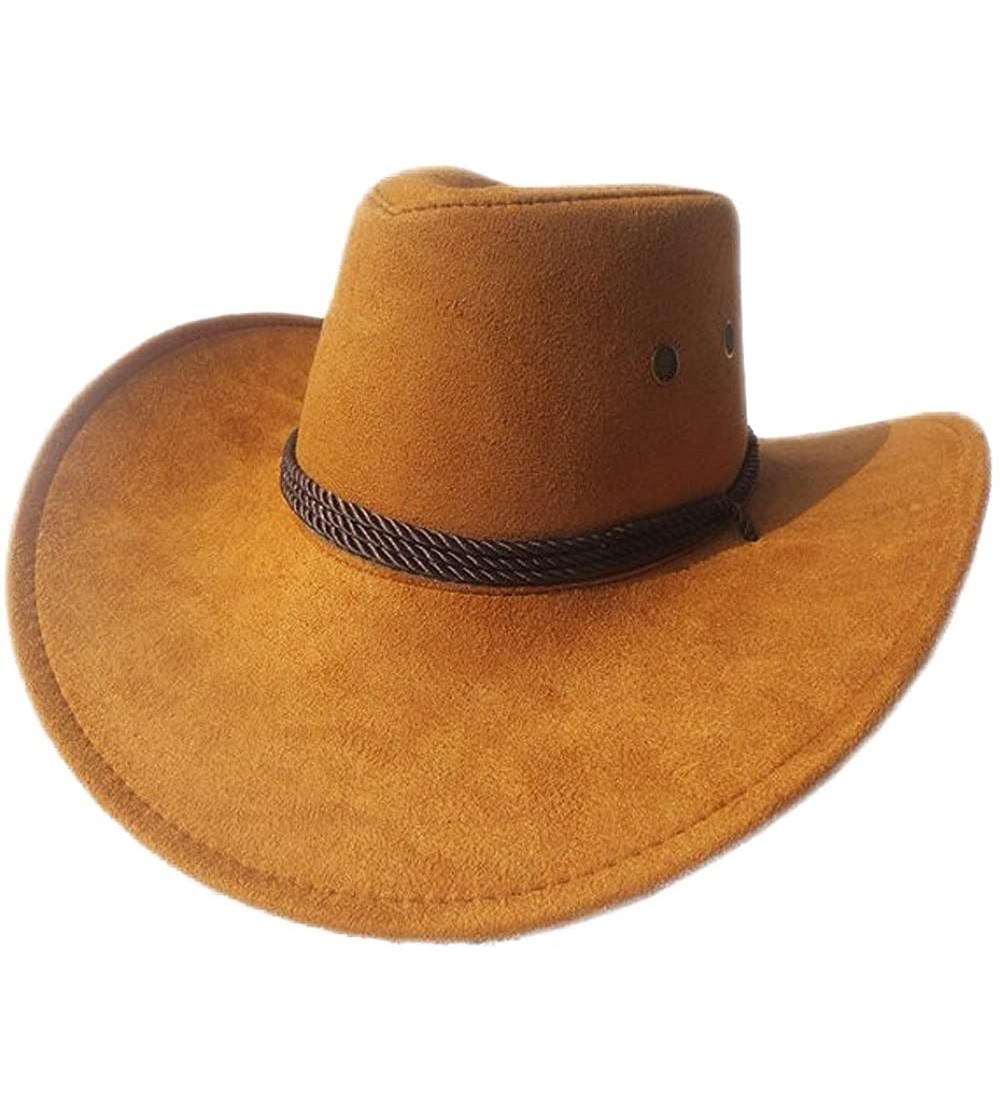 Cowboy Hats Westworld Cowboy Hat Faux Felt Outdoor Trip Wide Brim Hat Microsuede - Yellow - CC18G8NXCTZ $16.10