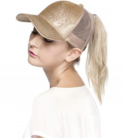 Baseball Caps Glitter Messy High Buns Trucker Ponycap Ponytail Baseball Adjustable Cap for Women Girl - Gold - CC18QQ0RN2Q $1...