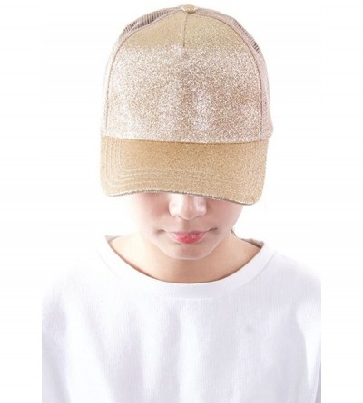 Baseball Caps Glitter Messy High Buns Trucker Ponycap Ponytail Baseball Adjustable Cap for Women Girl - Gold - CC18QQ0RN2Q $1...