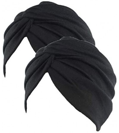 Skullies & Beanies Women's Sleep Soft Turban Pre Tied Cotton India Chemo Cap Beanie Turban Headwear - 2pcs Black - CH1994DW58...