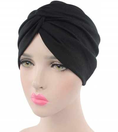 Skullies & Beanies Women's Sleep Soft Turban Pre Tied Cotton India Chemo Cap Beanie Turban Headwear - 2pcs Black - CH1994DW58...