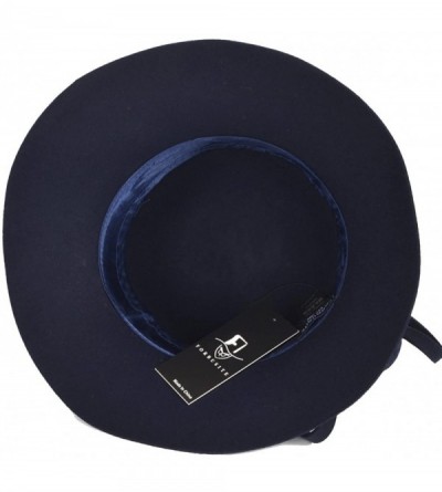 Fedoras Women's Fascinator Wool Felt Hat Cocktail Party Wedding Fedora Hats - Bow-navy - C3187QAAWYX $32.19