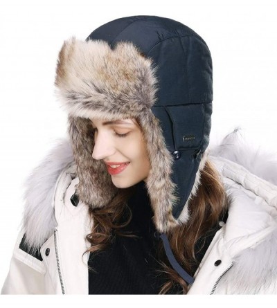 Bomber Hats Ladies Earflap Trapper Hat Faux Fur Hunting Hat Fleece Lined Thick Knitted - 00791_navyblue(faux Fur) - CY18AN0I3...