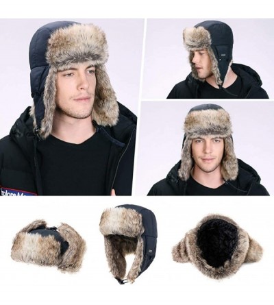 Bomber Hats Ladies Earflap Trapper Hat Faux Fur Hunting Hat Fleece Lined Thick Knitted - 00791_navyblue(faux Fur) - CY18AN0I3...