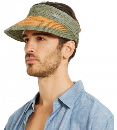 Sun Hats Raffia Straw Braid Visor Hat- UPF 50+ Wide Brim Roll Up Foldable Sun Cap - Dichromatic-green - CX18U8UQNDX $42.90