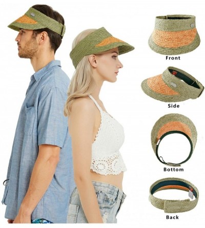Sun Hats Raffia Straw Braid Visor Hat- UPF 50+ Wide Brim Roll Up Foldable Sun Cap - Dichromatic-green - CX18U8UQNDX $17.73