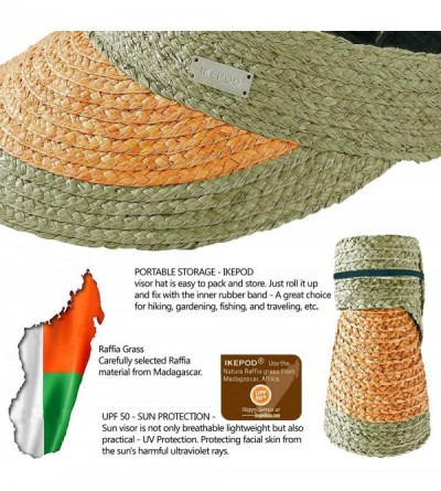 Sun Hats Raffia Straw Braid Visor Hat- UPF 50+ Wide Brim Roll Up Foldable Sun Cap - Dichromatic-green - CX18U8UQNDX $17.73