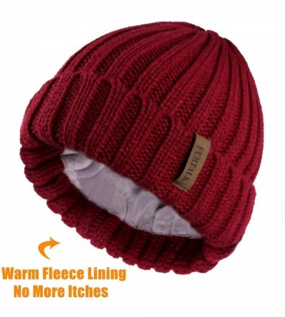 Skullies & Beanies Knit Beanie Hats for Women Men Double Layer Fleece Lined Chunky Winter Hat - Wine Red - CG18UYH43KL $15.93