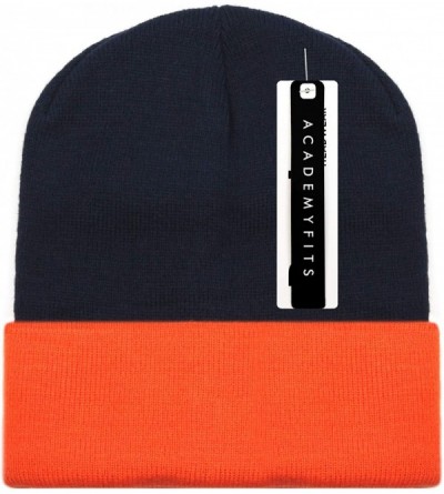 Skullies & Beanies Thick 12" Knit Long Beanie Hat Slouch Cuffed Warm Winter Cap 6011 - Navy / Orange - C1192T9LIQO $15.43
