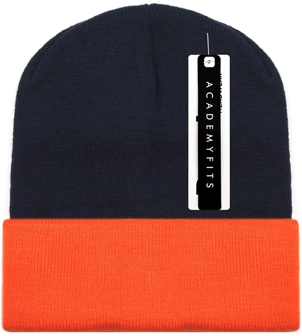 Skullies & Beanies Thick 12" Knit Long Beanie Hat Slouch Cuffed Warm Winter Cap 6011 - Navy / Orange - C1192T9LIQO $9.51