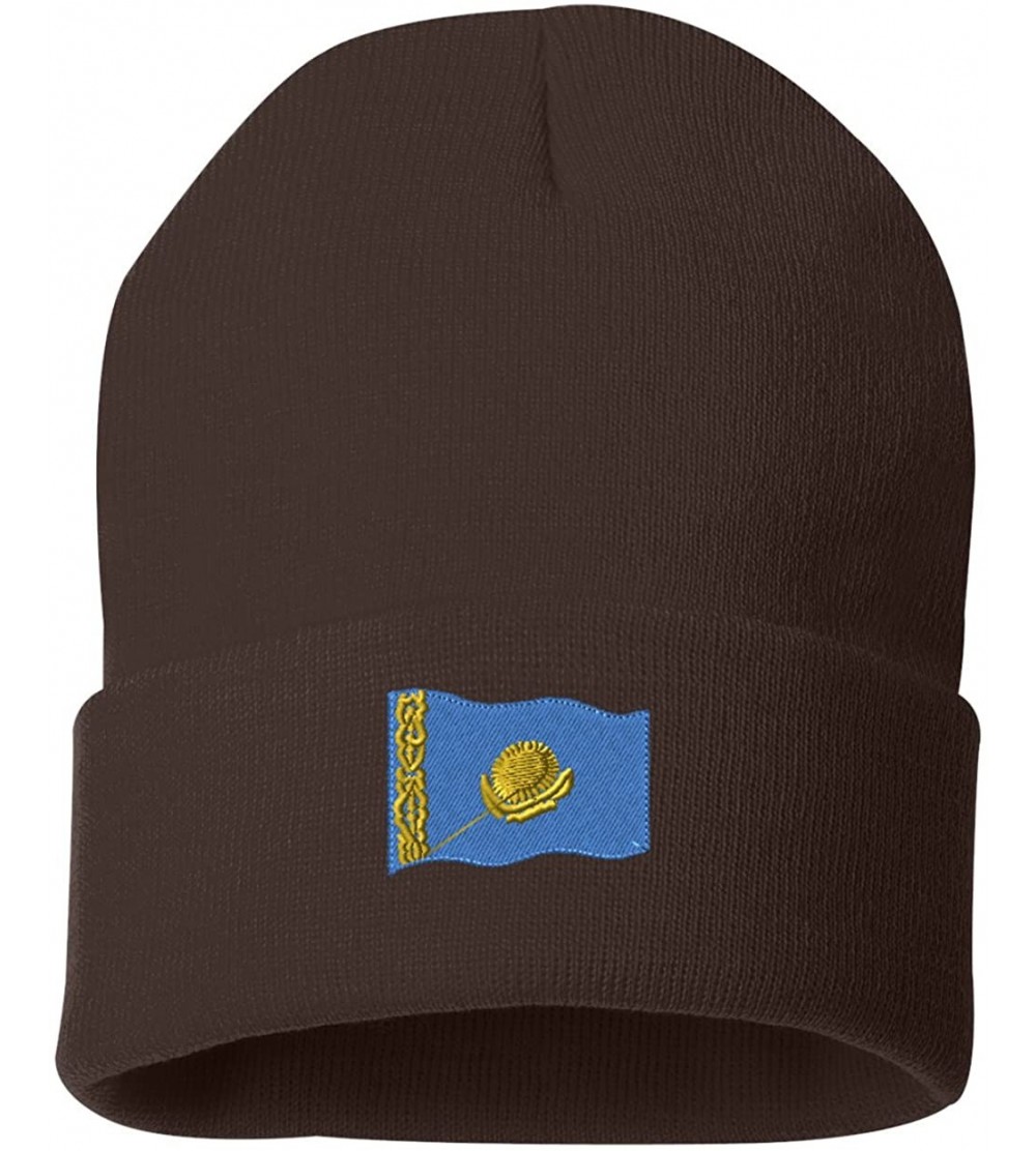 Skullies & Beanies Kazakhstan Flag Custom Personalized Embroidery Embroidered Beanie - Brown - C512NZ1GCVM $12.22