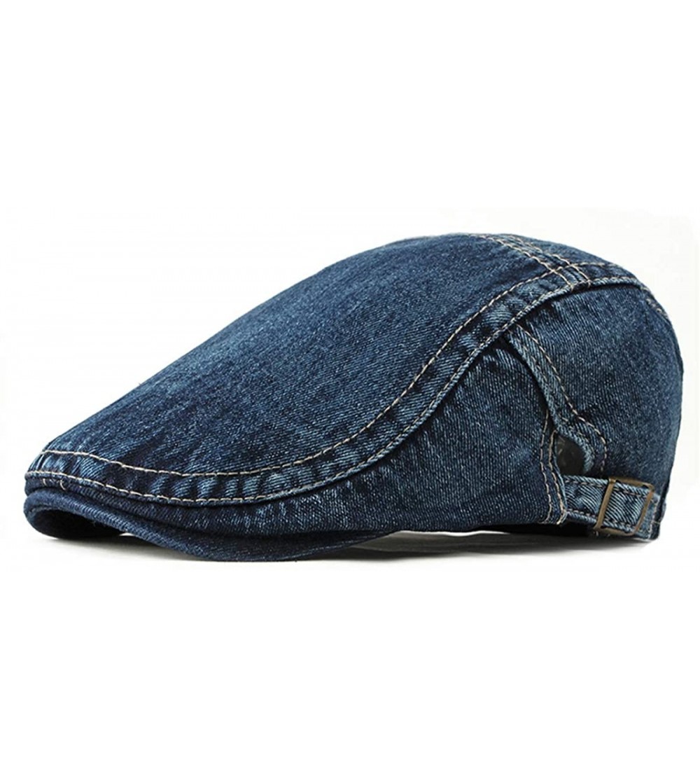 Newsboy Caps Men's Denim Newsboy Hats Adjustable Ivy Gatsby Cabbie Driving Cap MZM0099 - Dark Blue - CN18UCGO7TL $11.65