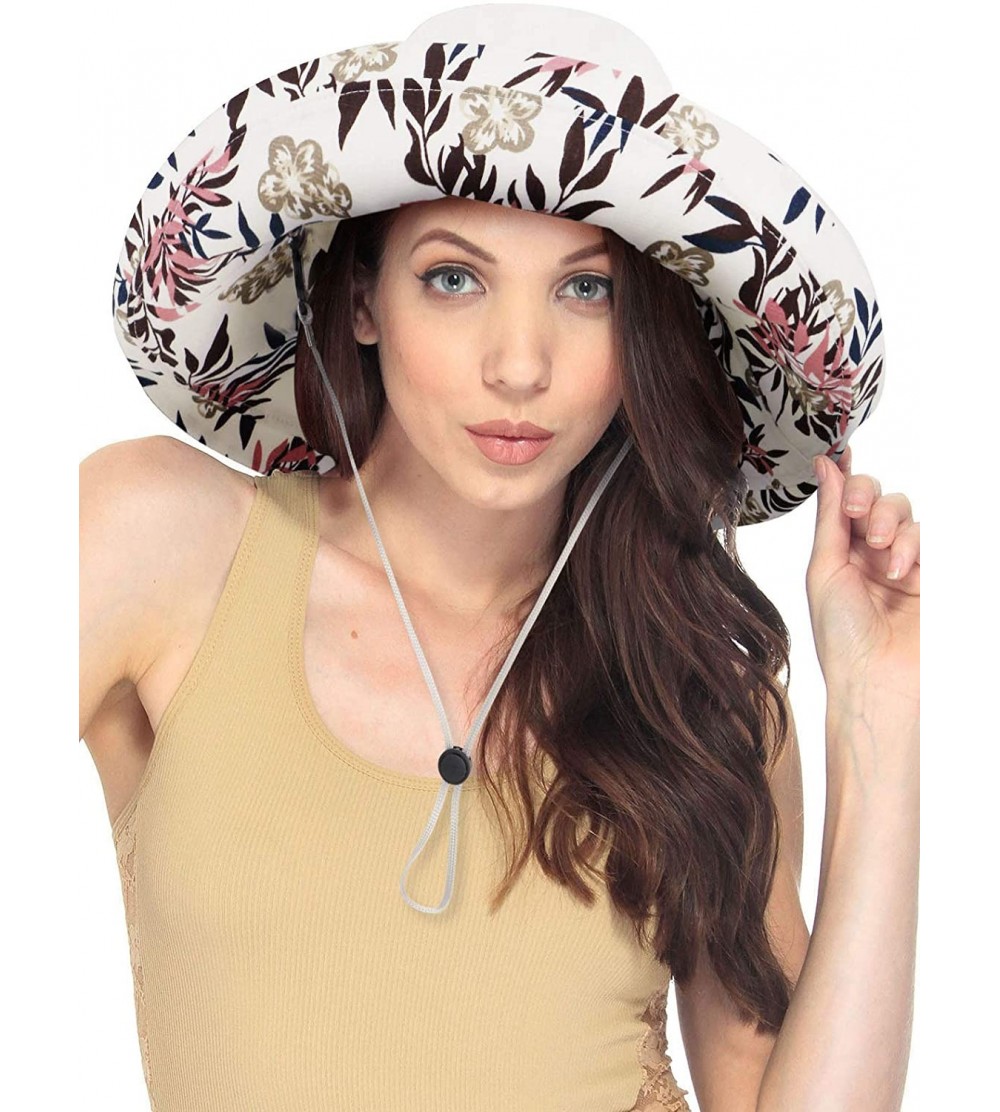 Sun Hats Sun Hat for Women UPF50+ Summer Beach Hat Wide Brim Foldable Bucket Hat - White/Leaf - CA18ROU7AOZ $20.19