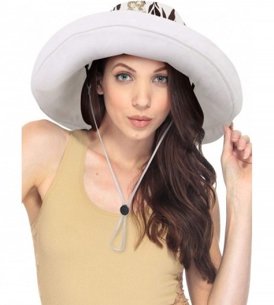 Sun Hats Sun Hat for Women UPF50+ Summer Beach Hat Wide Brim Foldable Bucket Hat - White/Leaf - CA18ROU7AOZ $20.19