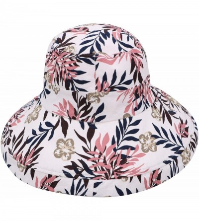 Sun Hats Sun Hat for Women UPF50+ Summer Beach Hat Wide Brim Foldable Bucket Hat - White/Leaf - CA18ROU7AOZ $20.19