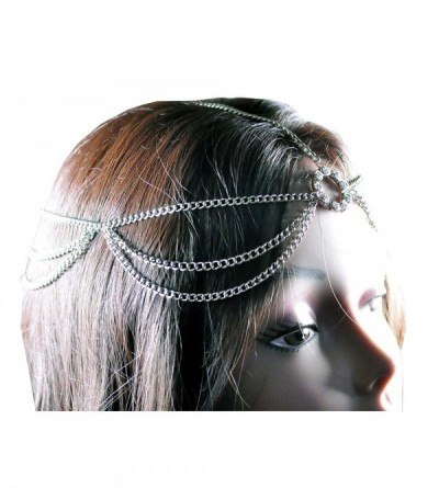 Headbands Women's Bohemian Fashion Head Chain Jewelry - Rhinestone Ring Charm Simple 2 Strand- Silver-Tone - Silver-Tone - CY...