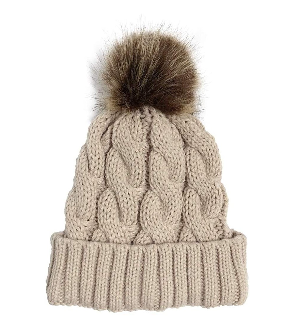 Skullies & Beanies Women Casual Multicolor Solid Stitching Outdoor Plush Ball Hats Crochet Knit Beanie Cap - Beige a - CL1933...