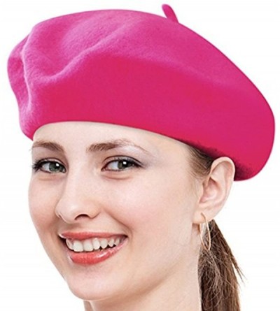 Berets Classic Lady Women Warm Wool Blend French Artist Beret Beanie Winter Hat Ski Cap - Hot Pink - CO18MDM2COK $9.22