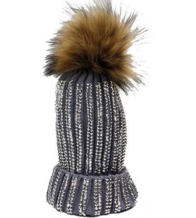 Skullies & Beanies Women's Winter Hat Warm with Detachable Pom Knit Beanie Hat - Heather Grey - C618KMCTHHD $8.32