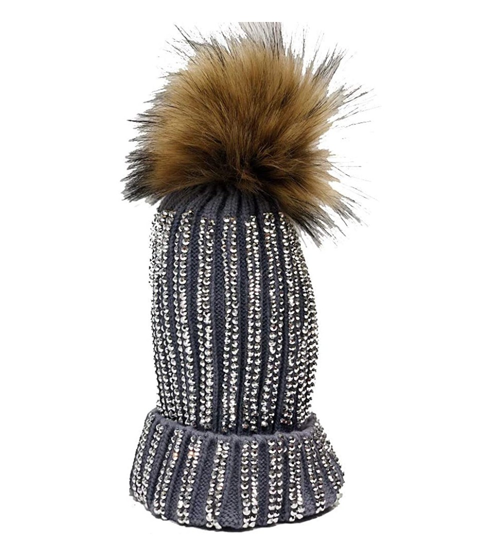 Skullies & Beanies Women's Winter Hat Warm with Detachable Pom Knit Beanie Hat - Heather Grey - C618KMCTHHD $8.32