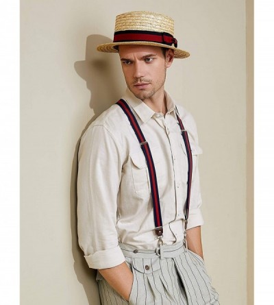 Cowboy Hats Men's 1920s Brim Boater Hat Gatsby Straw Hat 20s Costume Accessories - Red and Black - C618DWEX8GE $24.50