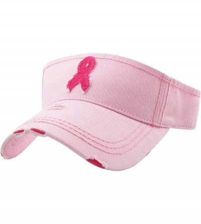 Baseball Caps Womens Baseball Cap High Ponytail Bun Half Visor Adjustable Athletic Hat - Breast Cancer Ribbon - Pink - C718SC...