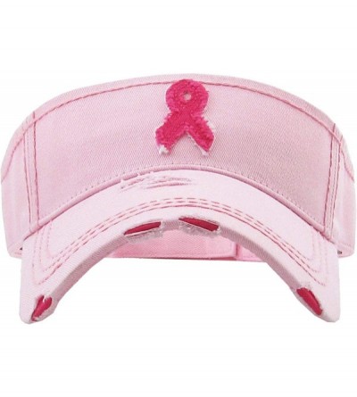 Baseball Caps Womens Baseball Cap High Ponytail Bun Half Visor Adjustable Athletic Hat - Breast Cancer Ribbon - Pink - C718SC...