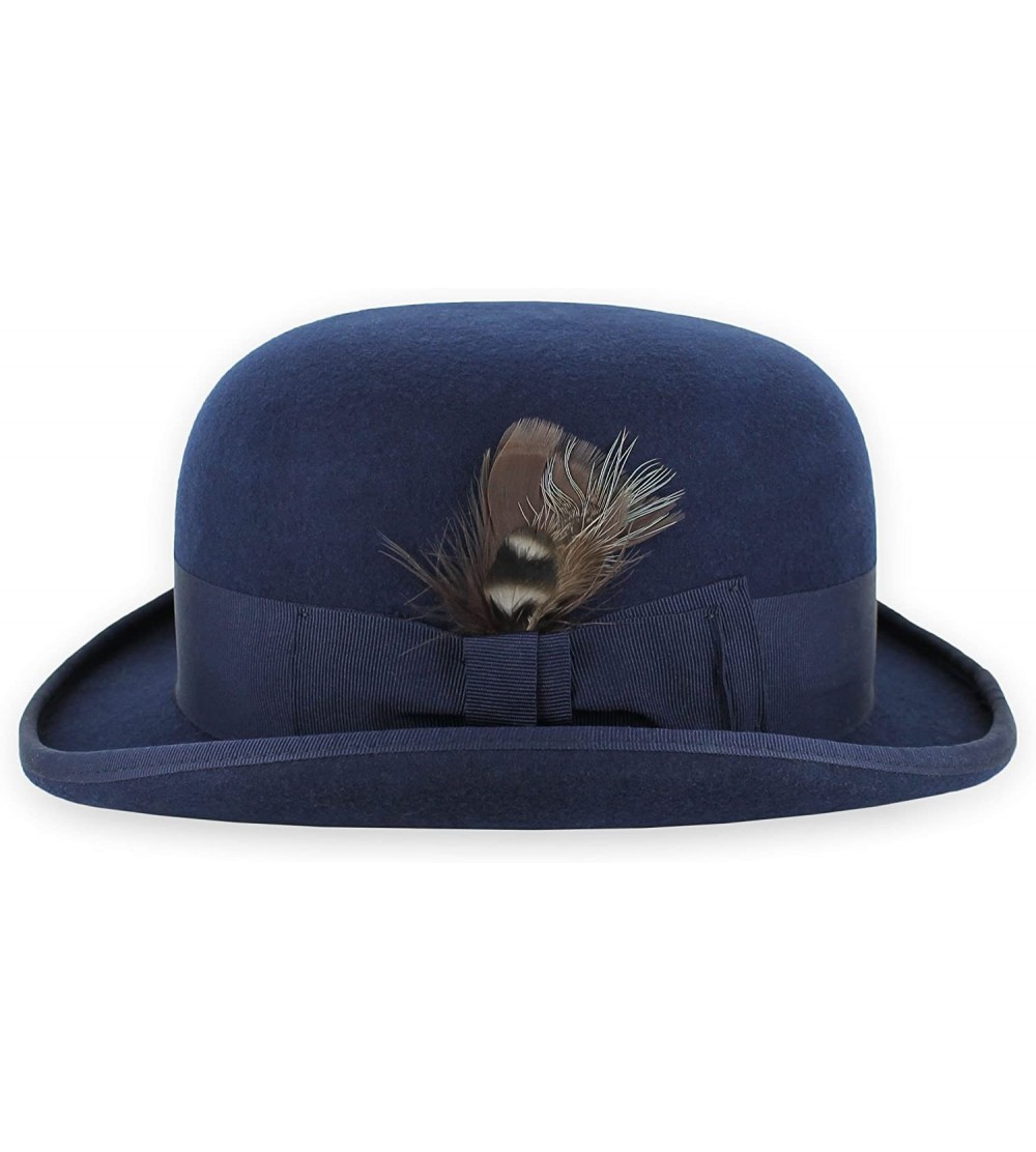 Fedoras Belfry Bowler Derby 100% Pure Wool Theater Quality Hat in Black Brown Grey Navy Pearl Green - Navy - C61803K7QYL $39.09