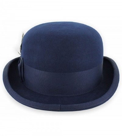 Fedoras Belfry Bowler Derby 100% Pure Wool Theater Quality Hat in Black Brown Grey Navy Pearl Green - Navy - C61803K7QYL $39.09