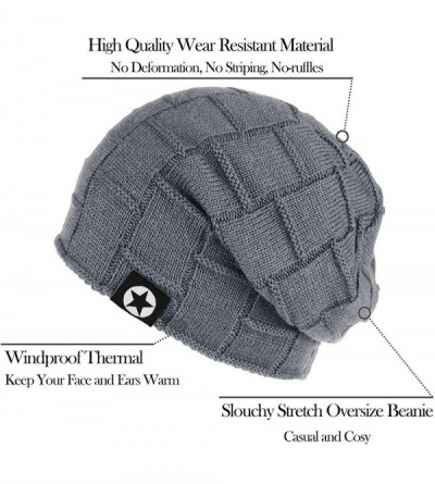 Skullies & Beanies Winter Beanie for Men Cable Knit Wool Fabric Warm Hat Thick Soft Stretch Caps 1-3 Pairs - 1 Pair Coffee - ...