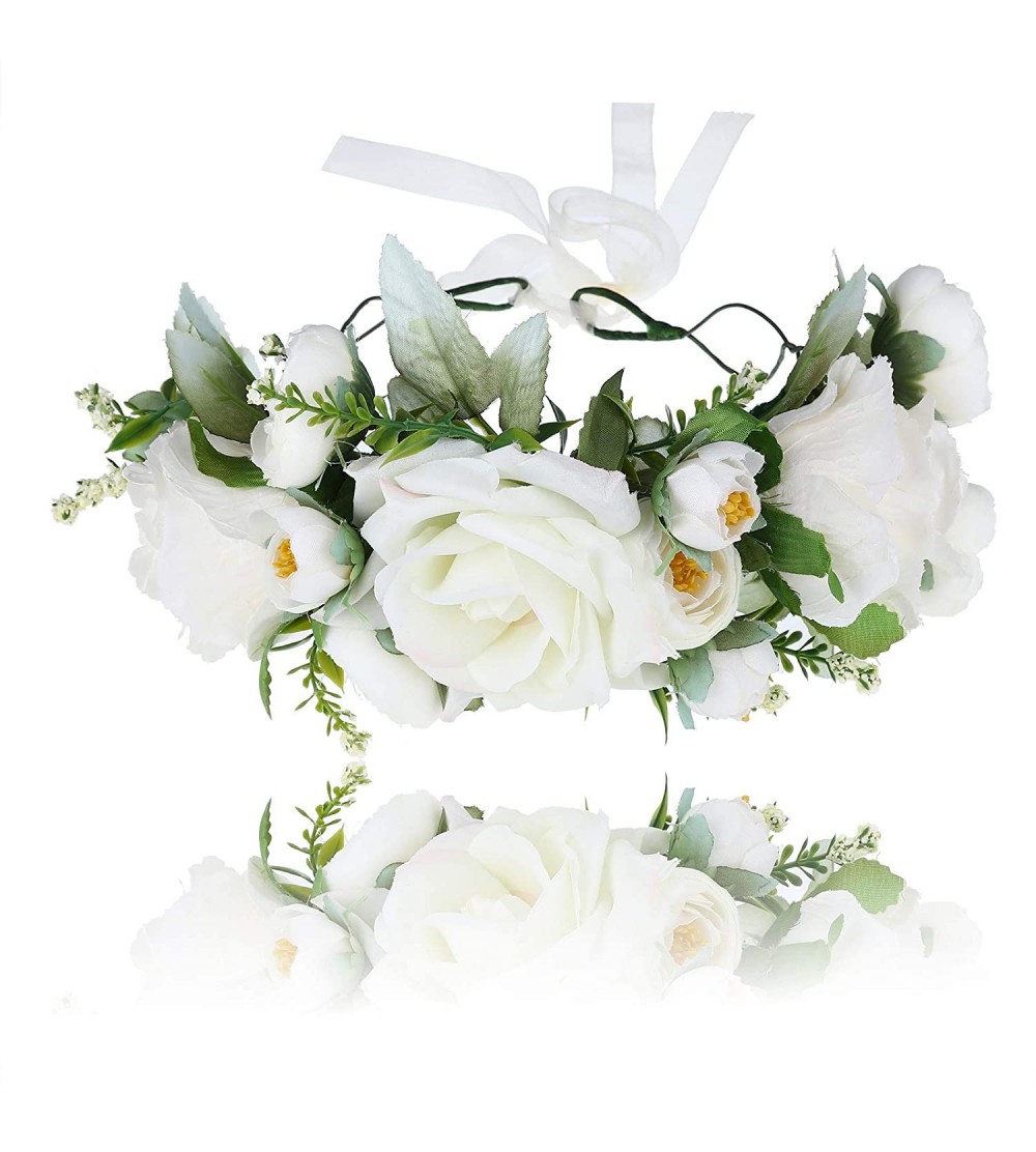 Headbands Bohemia Big Lilies Floral Crown Party Wedding Hair Wreaths Hair Bands Flower Headband (Cream white) - Cream white -...