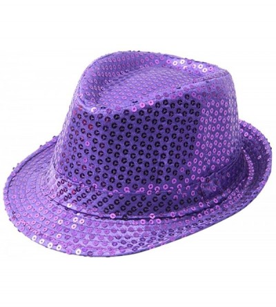 Fedoras Classic Jazz Hat Men's Breathable Linen-Fedora Hat & Stylish Hat Band Casual Jazz Cap (10 Color) - Purple 2 - CL192TU...