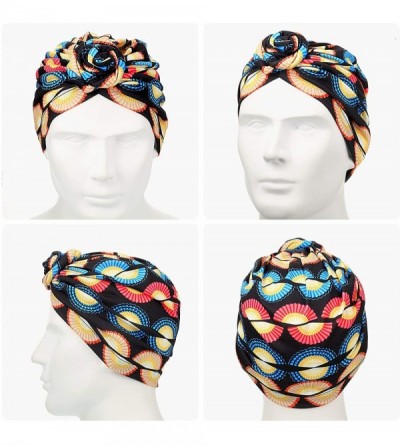 Skullies & Beanies 3 Pieces African Turban Head Wrap Scarf Boho Turban Elastic Knotted Beanie Cap (Red- Black and Yellow) - C...