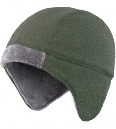 Skullies & Beanies Mens Fleece Lined Thermal Skull Cap Beanie with Ear Covers Winter Hat - Army Green - CO19295Z77L $14.16