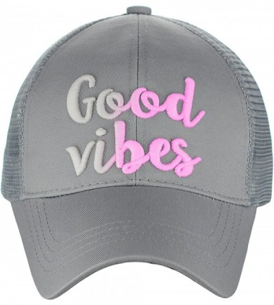 Baseball Caps Ponycap Color Changing 3D Embroidered Quote Adjustable Trucker Baseball Cap- Good Vibes- Gray - CU18D8XHC8Z $27.44
