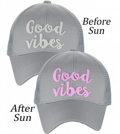 Baseball Caps Ponycap Color Changing 3D Embroidered Quote Adjustable Trucker Baseball Cap- Good Vibes- Gray - CU18D8XHC8Z $14.05