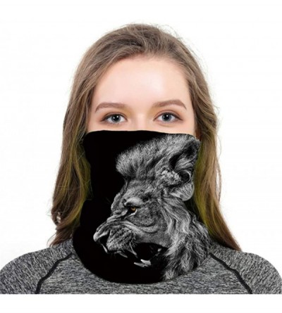 Balaclavas Cool Wolf Lion Print Bandana Balaclava Face Mask Neck Gaiter Scarf Headband for Men Women - Black Lion - CP197XMIE...