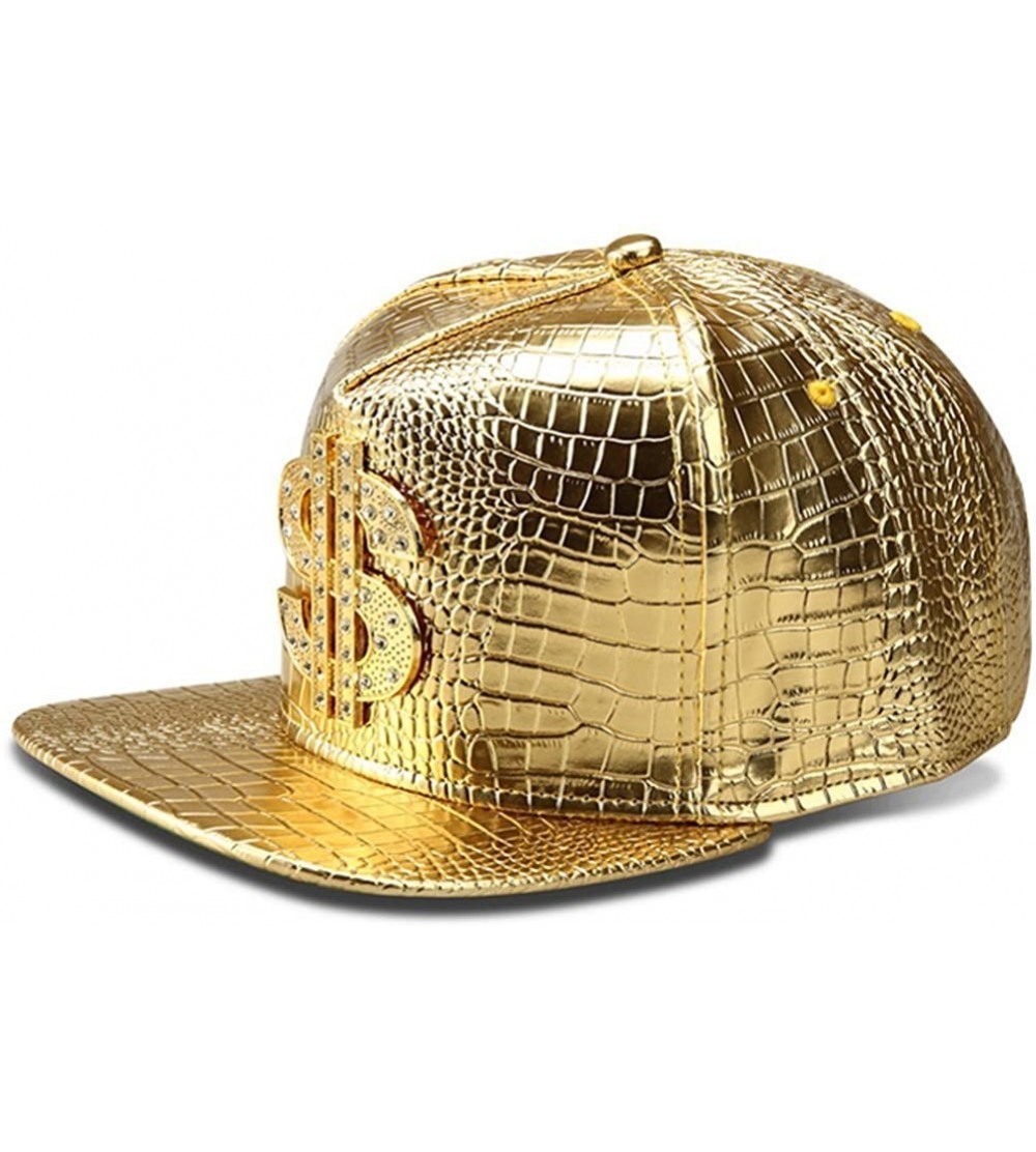 Skullies & Beanies Hip Hop Hat-Flat-Brimmed Hat-Rock Cap-Adjustable Snapback Hat for Men and Women - Gold - CH18C89YSER $13.32