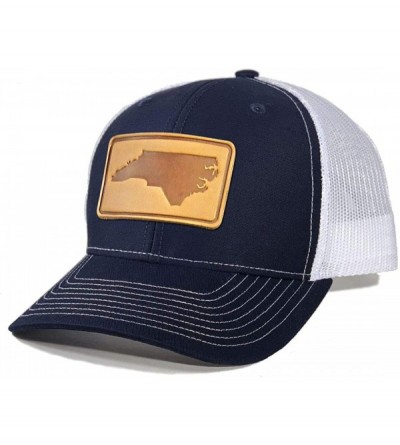 Baseball Caps Men's North Carolina Leather Patch Trucker Hat - Navy/White - CZ18EG9M456 $28.08