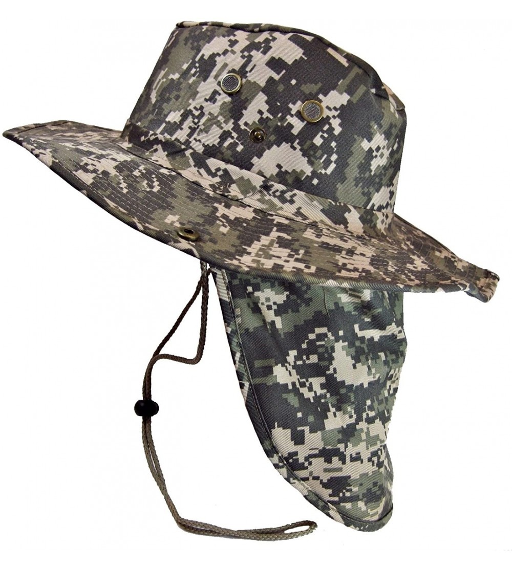 Sun Hats Boonie Bucket Hat Neck Flap Tactical Wide Brim Outdoor Military - Digital Camo - CX18CO8MCXM $15.22
