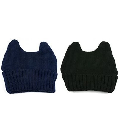 Skullies & Beanies Women Pussy Cat Beanie - 2 Pcs Black & Darkblue - C8128SOU8J9 $14.96