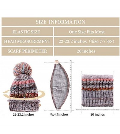 Skullies & Beanies Fleece Lined Pom Pom Beanie Scarf Mask Set Thick Knit Ski Hat for Girls Women - Grey - CU18Z5EYW6N $13.63