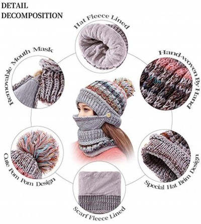 Skullies & Beanies Fleece Lined Pom Pom Beanie Scarf Mask Set Thick Knit Ski Hat for Girls Women - Grey - CU18Z5EYW6N $13.63