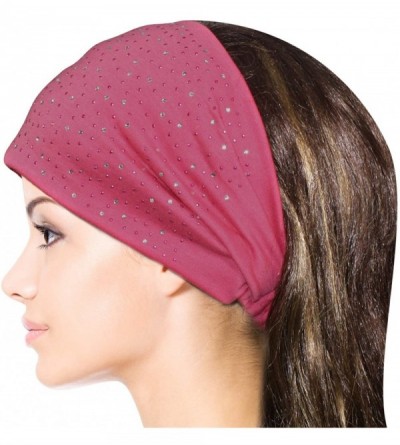 Cold Weather Headbands Sparkling Rhinestone and Dots Wide Elastic Headband - Pink - CW11CMTEAEZ $12.66