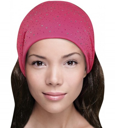 Cold Weather Headbands Sparkling Rhinestone and Dots Wide Elastic Headband - Pink - CW11CMTEAEZ $12.66