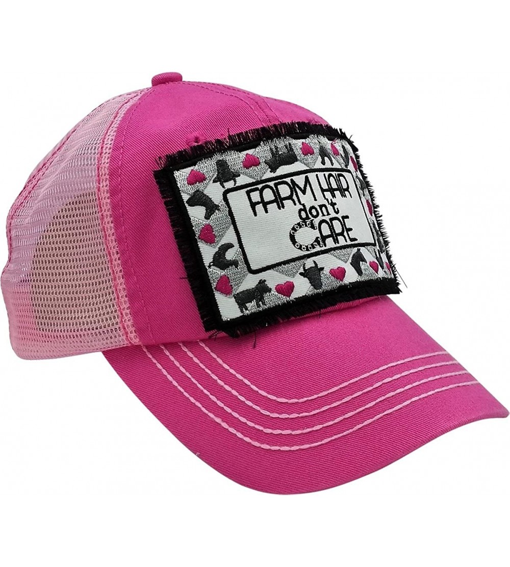 Baseball Caps Women's- Farming- Farm Hair Don't Care Bling Patch Baseball Cap - Pink - C6188SISNKC $21.36